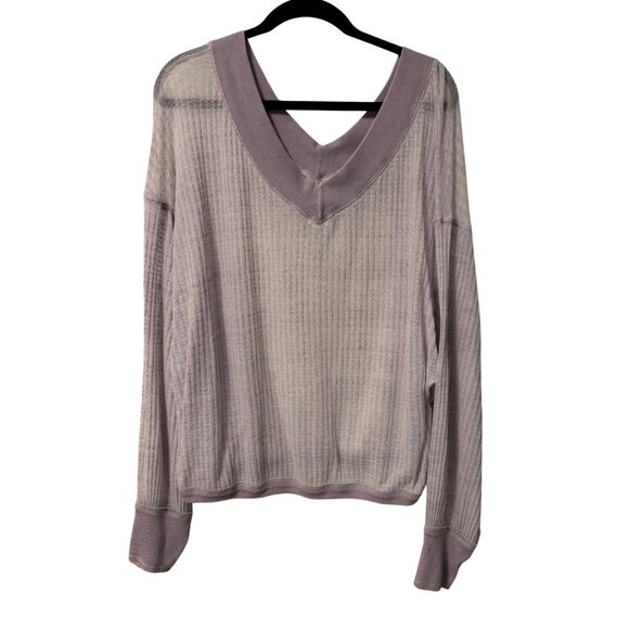 We The Free South Side Thermal Knit Top Lavender V-Neck Oversized Medium - Picture 2 of 5